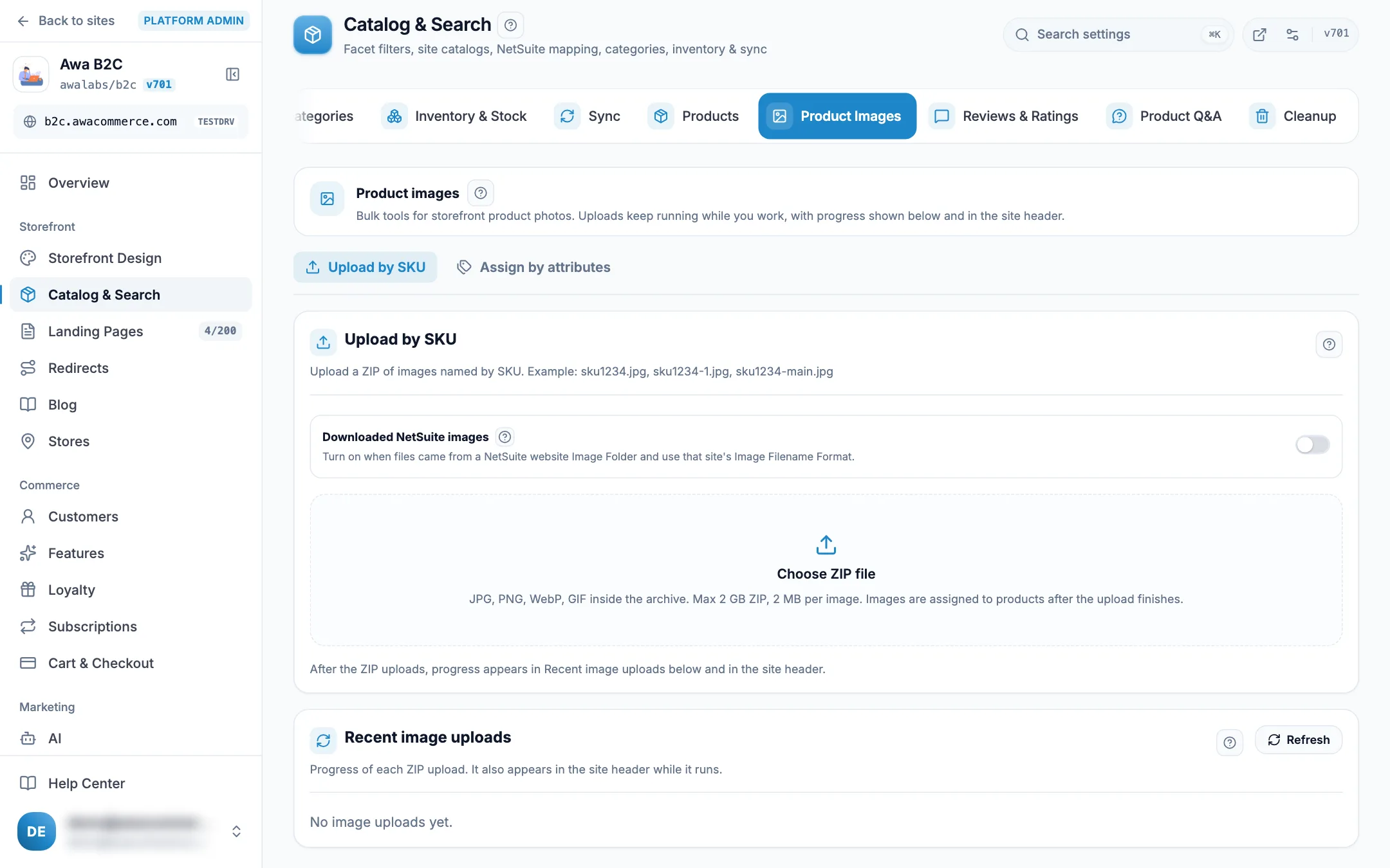 Admin product image tools with upload by SKU on desktop