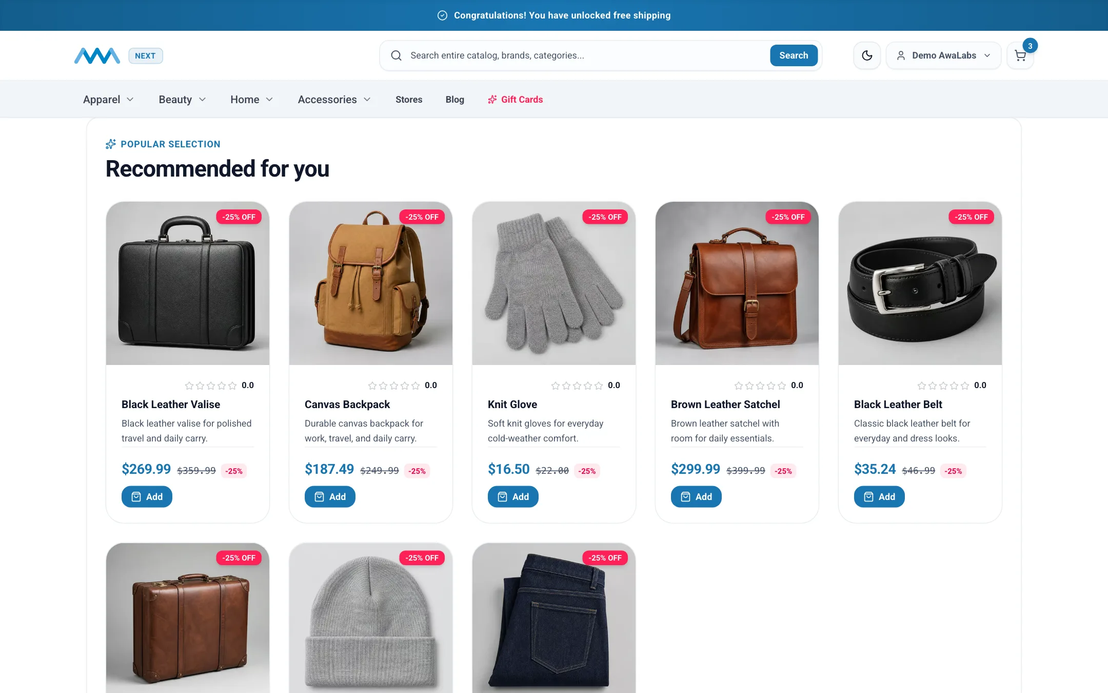 Recommended for you product grid on the home page on desktop