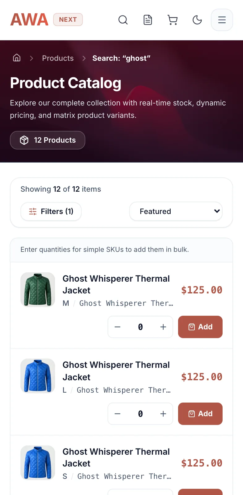 B2B catalog with the prices of the signed-in account on mobile