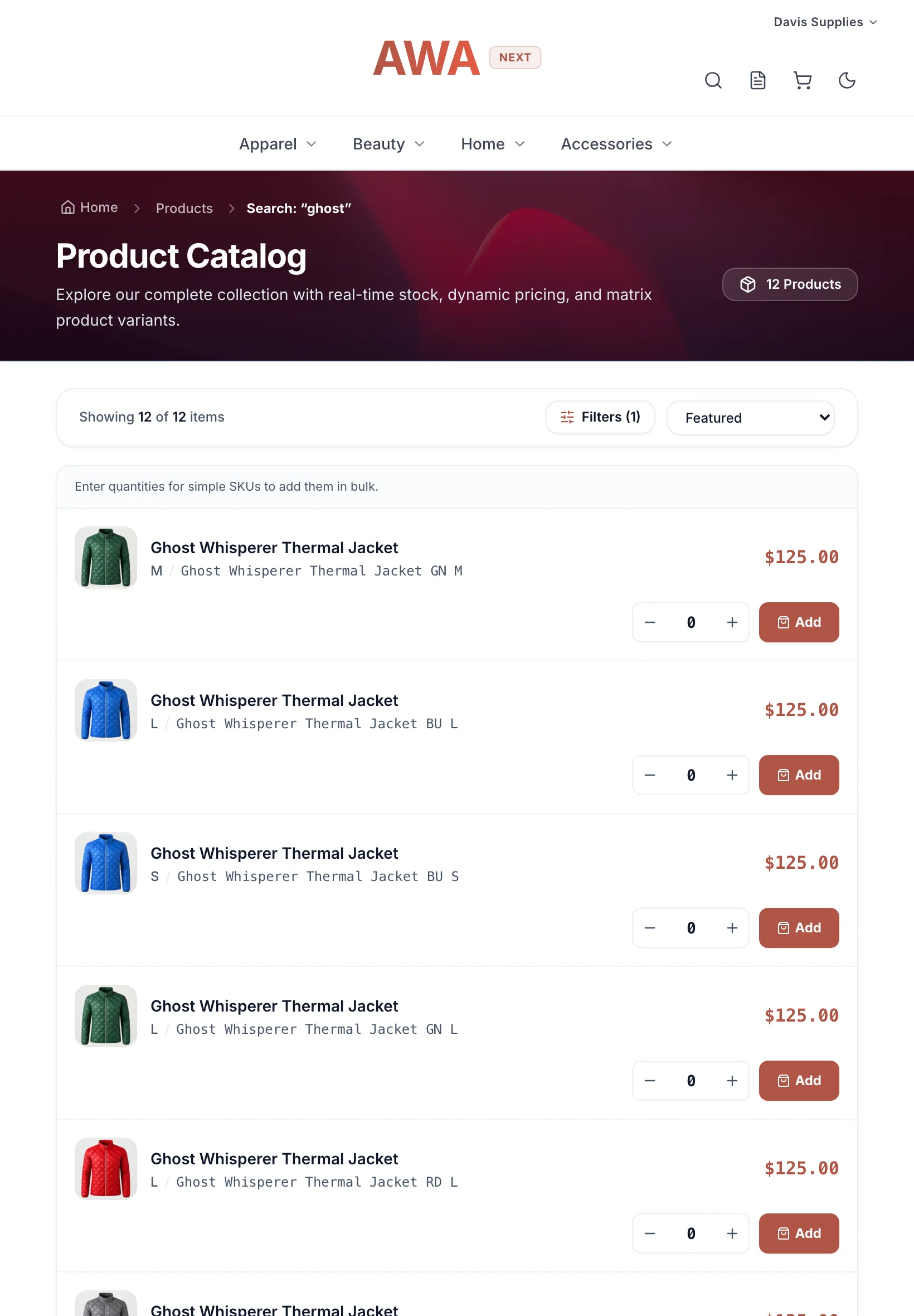 B2B catalog with the prices of the signed-in account on tablet