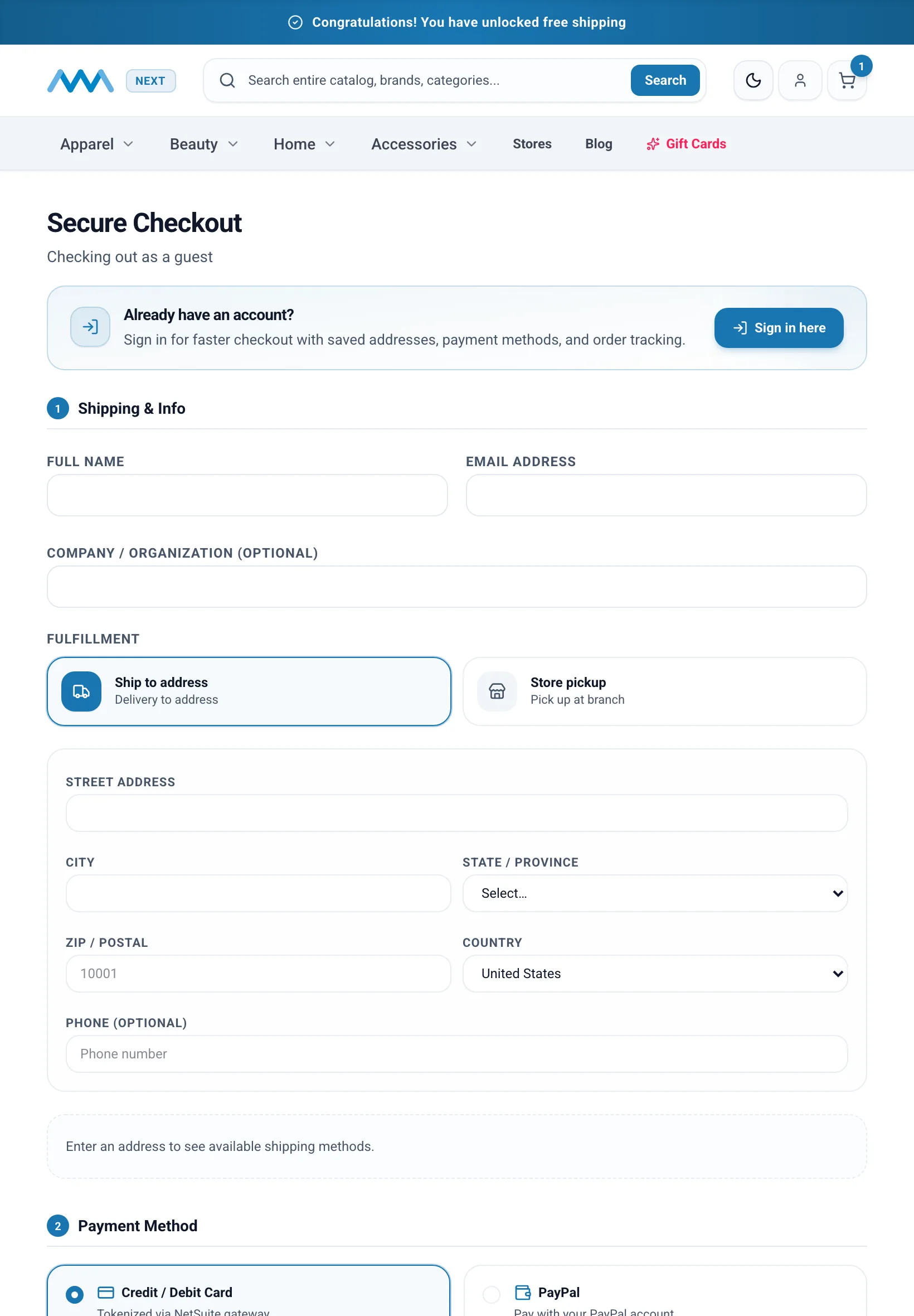 One-page guest checkout on tablet