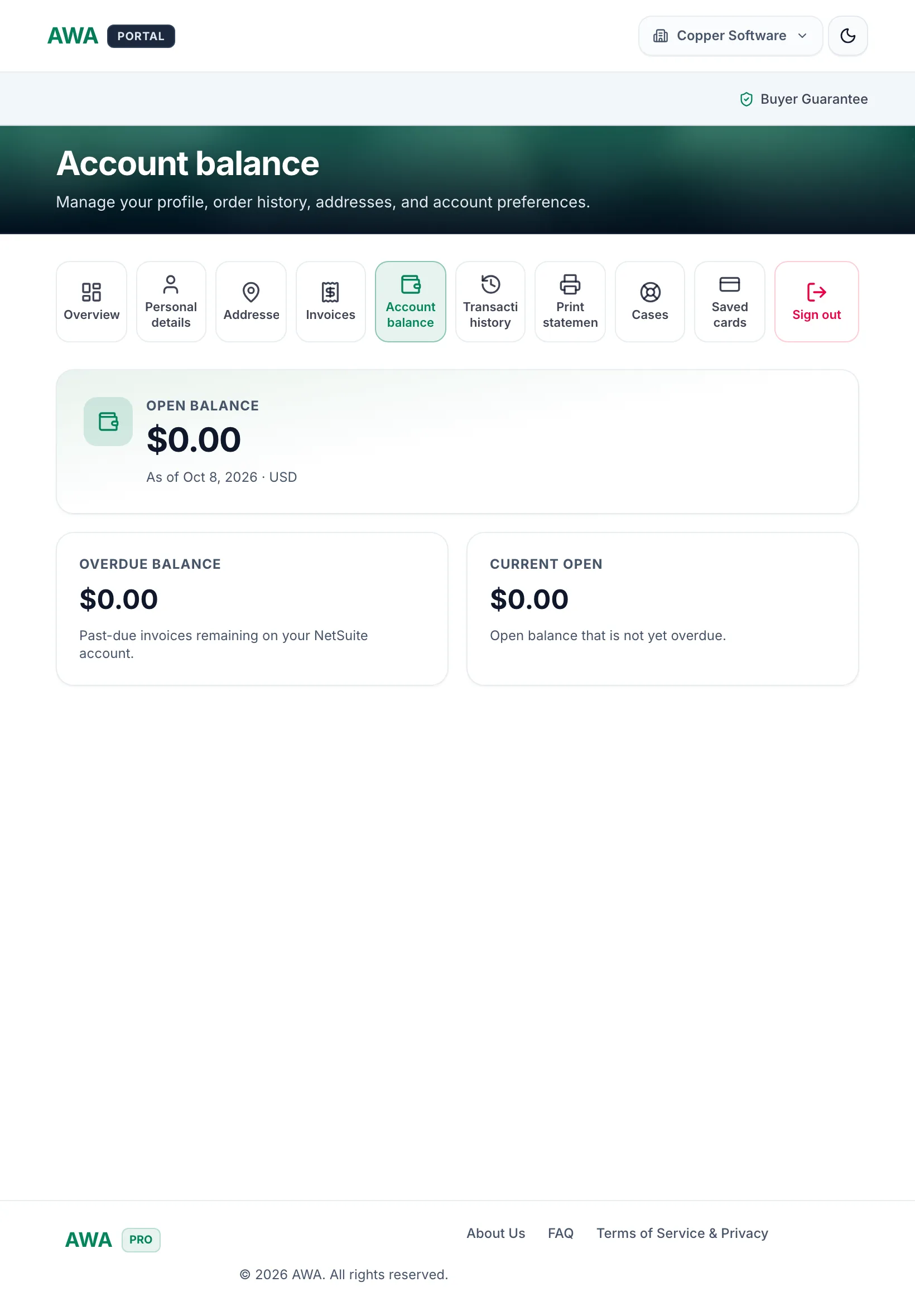 Account balance with overdue amounts on tablet