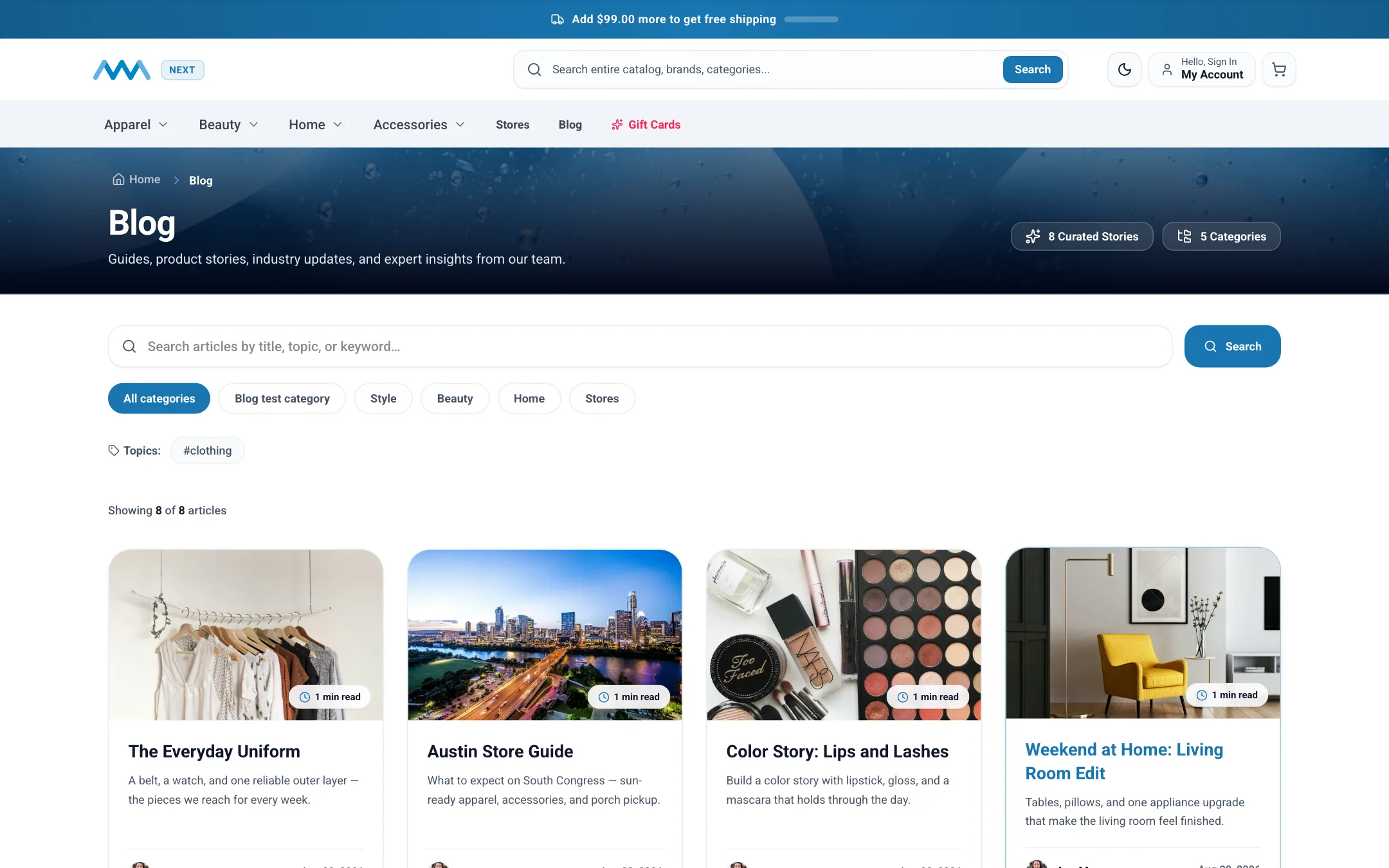 Storefront blog on desktop