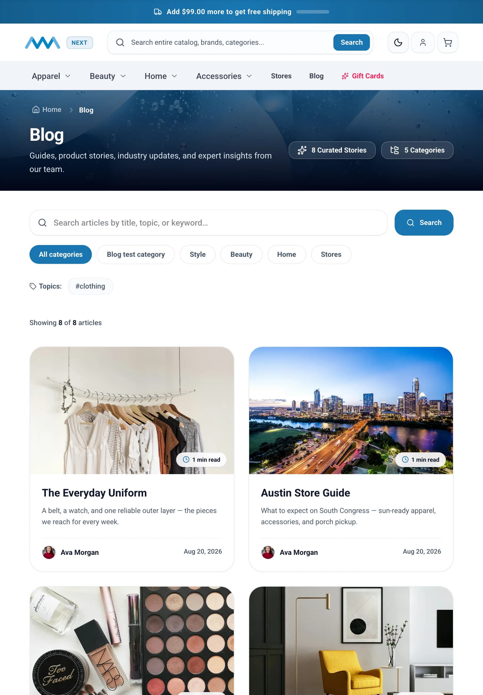 Storefront blog on tablet