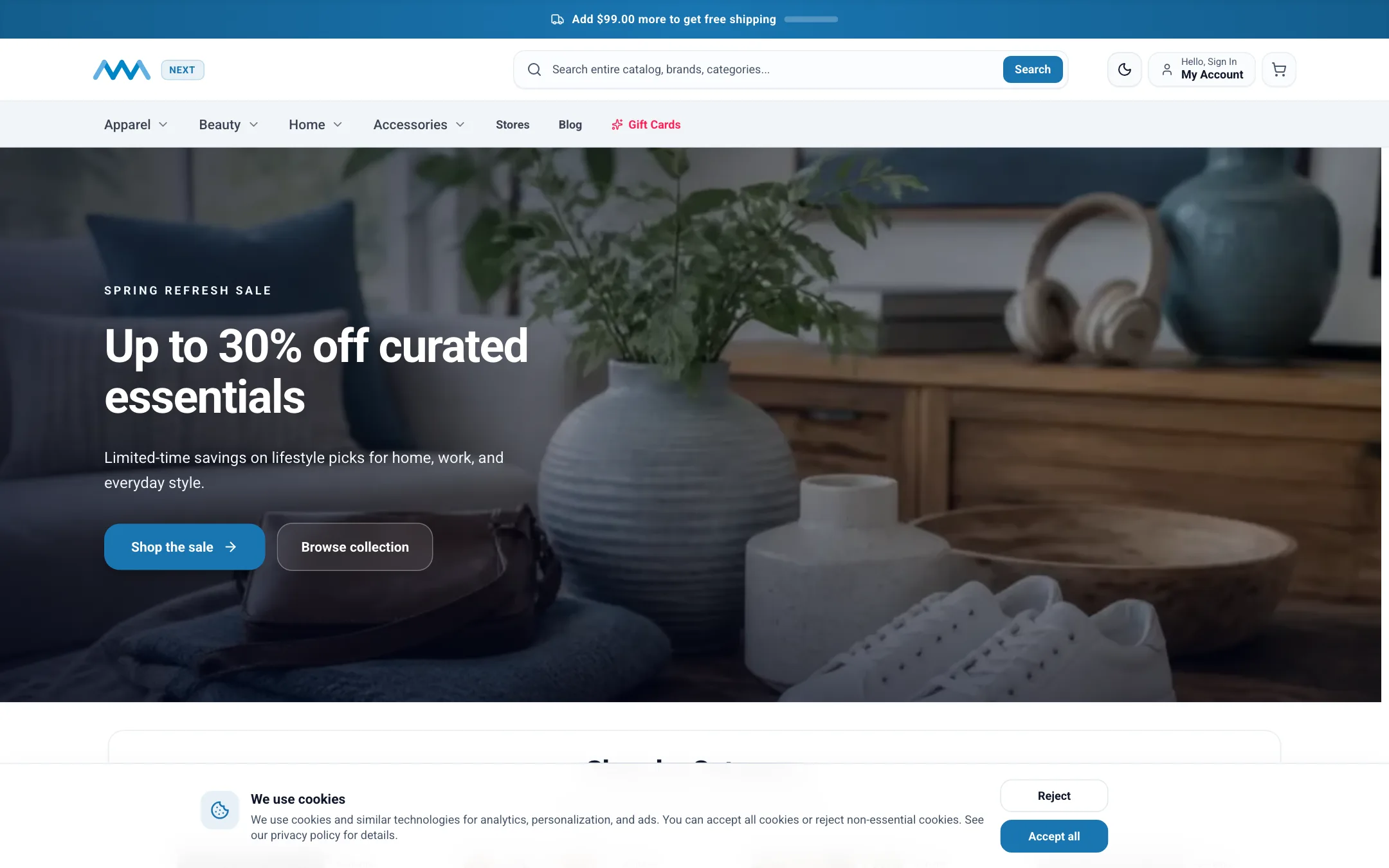 Storefront cookie consent banner on desktop