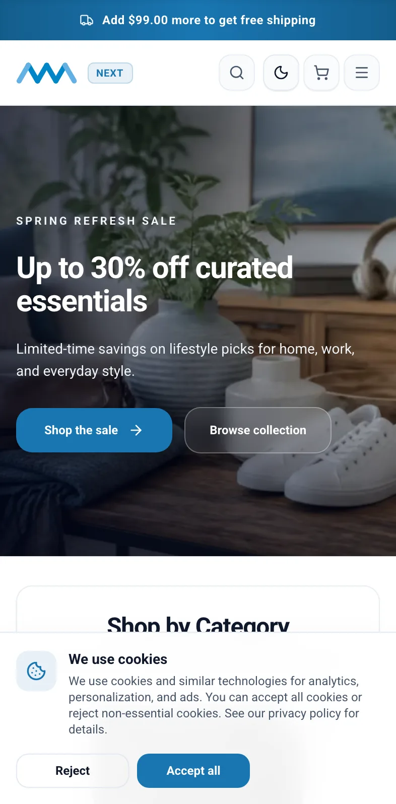 Storefront cookie consent banner on mobile