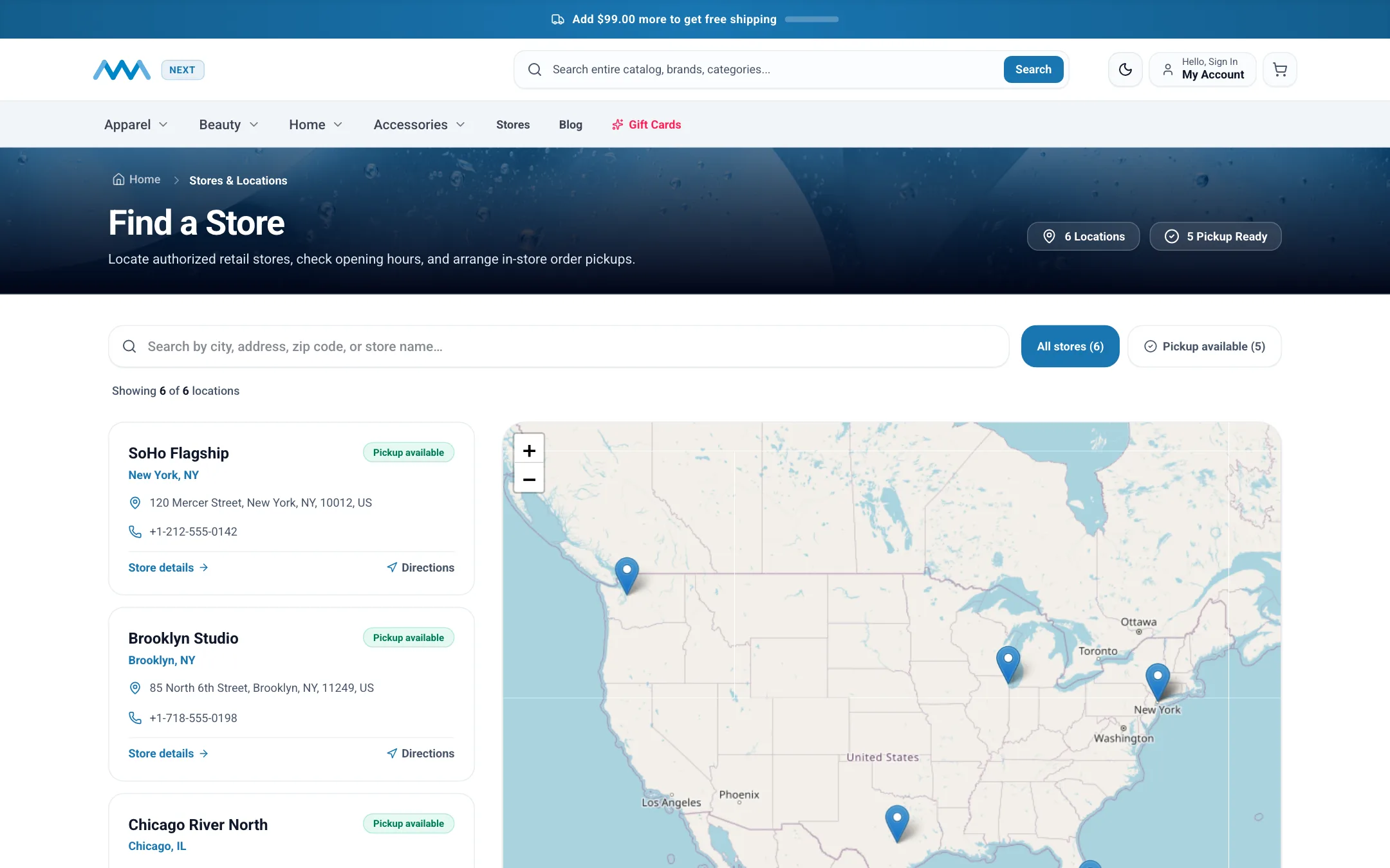 Store locator map on desktop