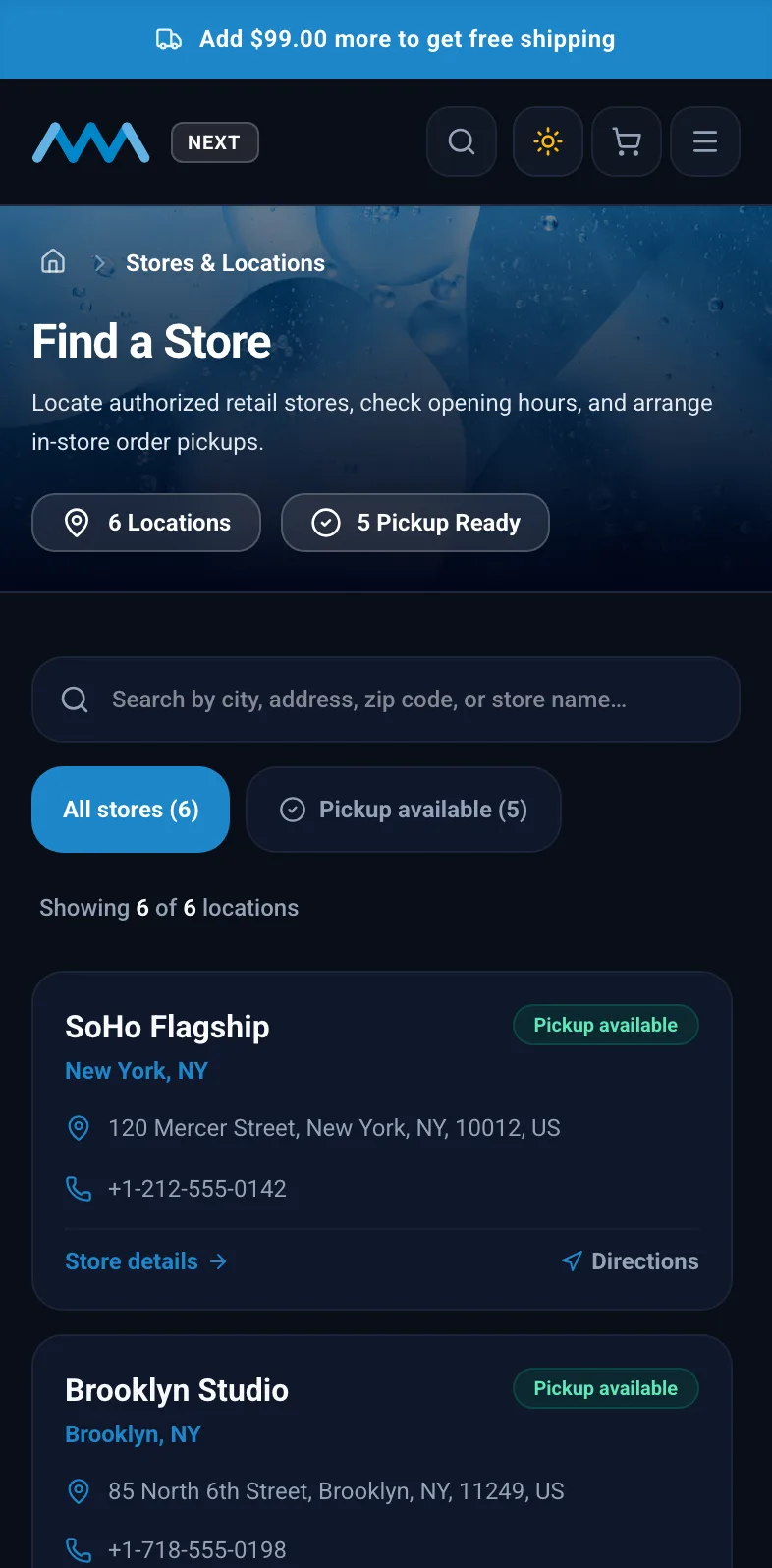 Store locator map on mobile in dark mode