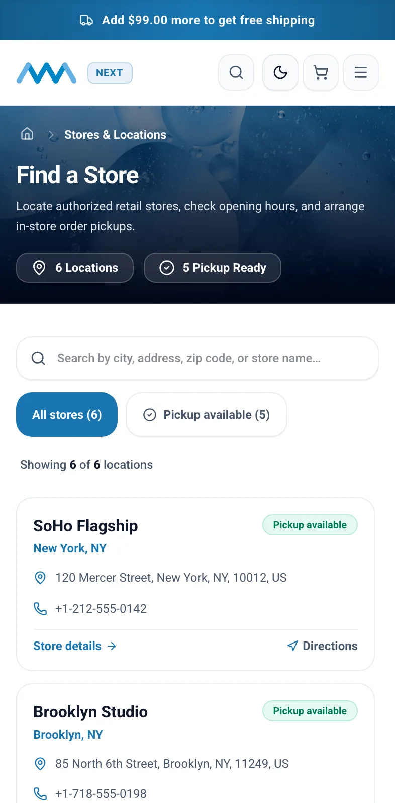 Store locator map on mobile
