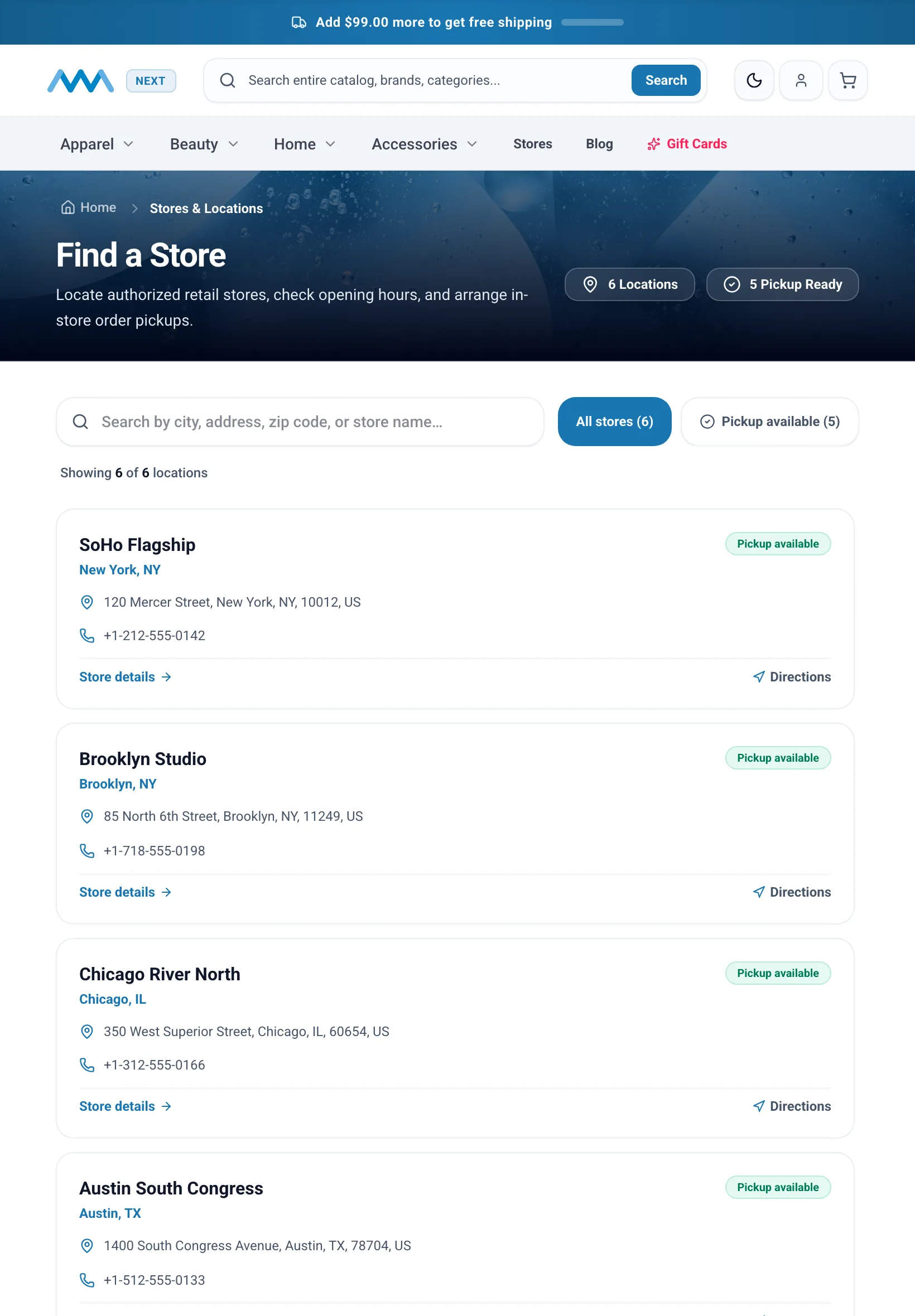 Store locator map on tablet