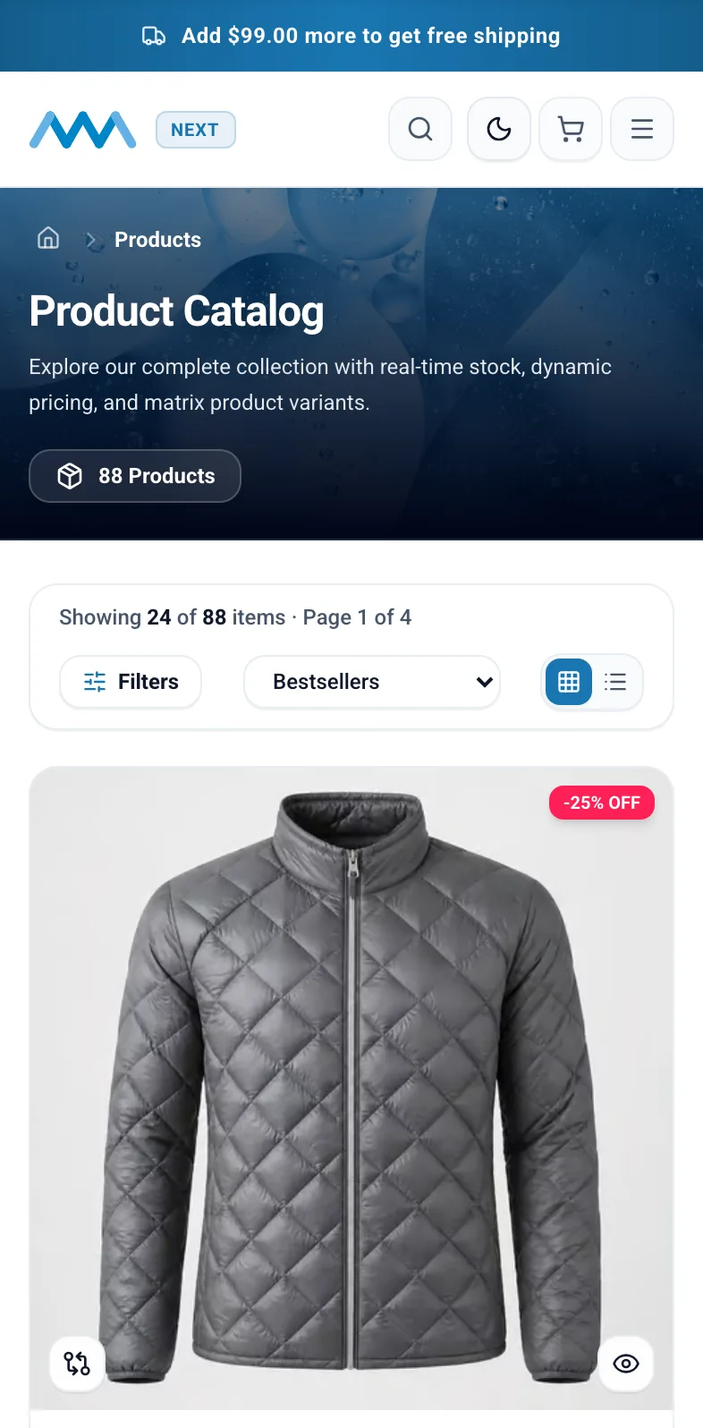 Product listing with strikethrough prices and savings badges on mobile