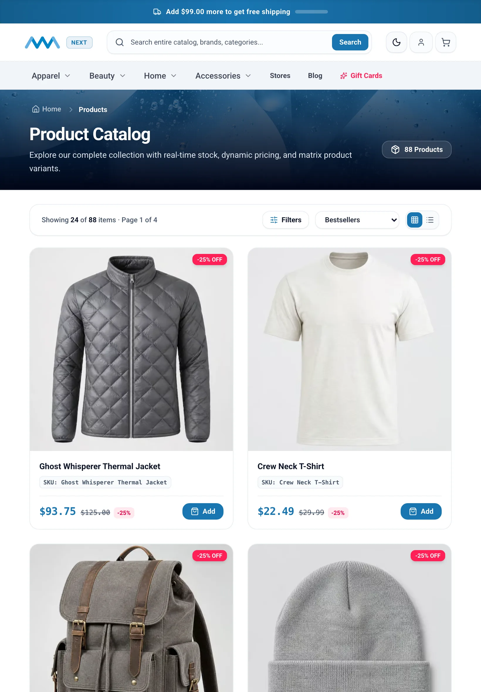 Product listing with strikethrough prices and savings badges on tablet