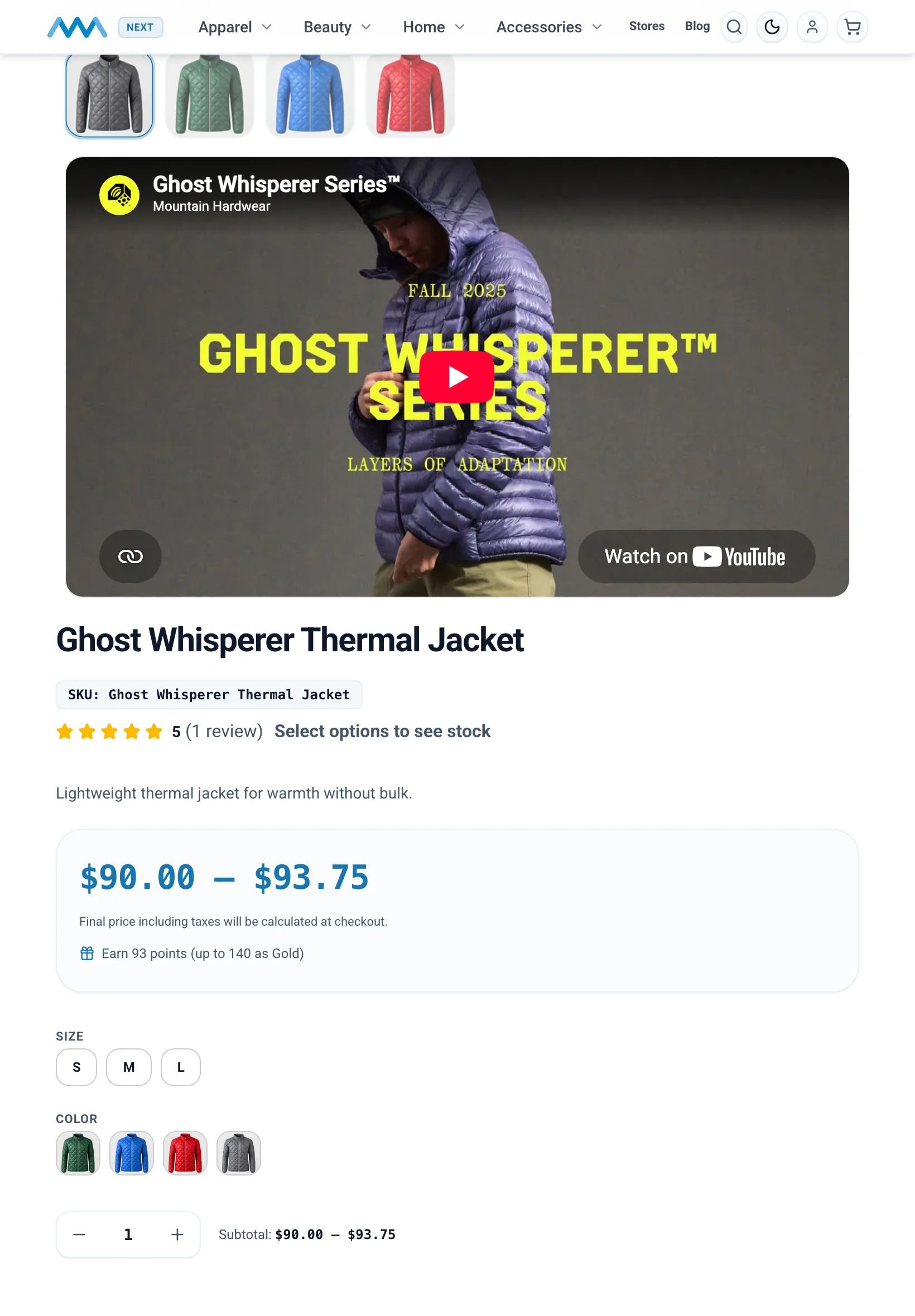 Product page with an embedded product video on tablet