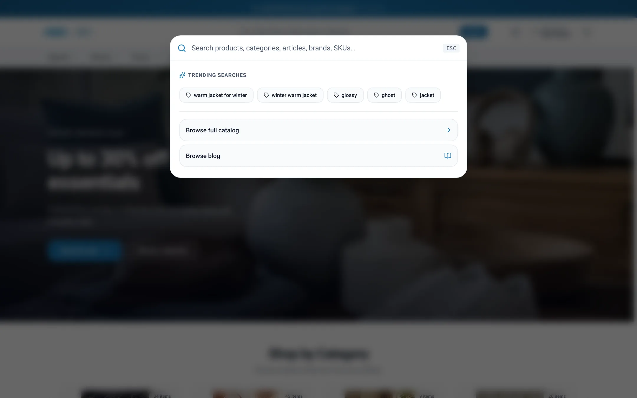 Search window with trending searches on desktop