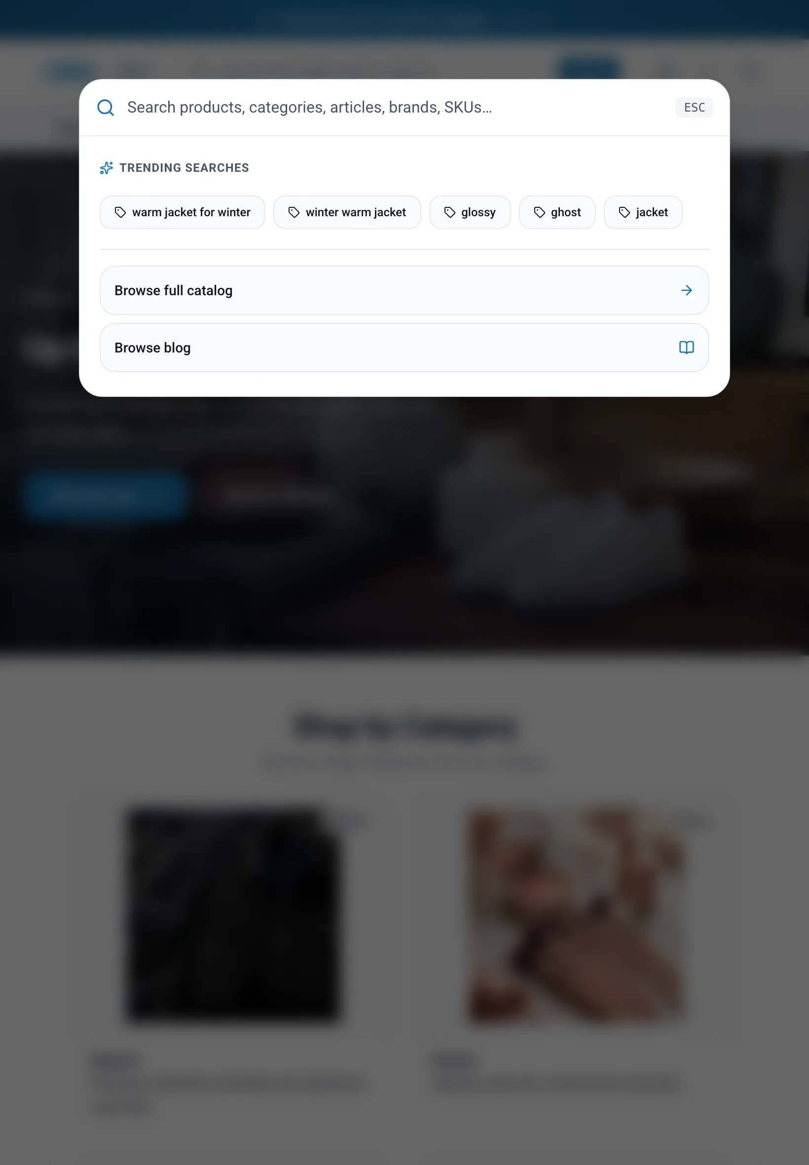 Search window with trending searches on tablet