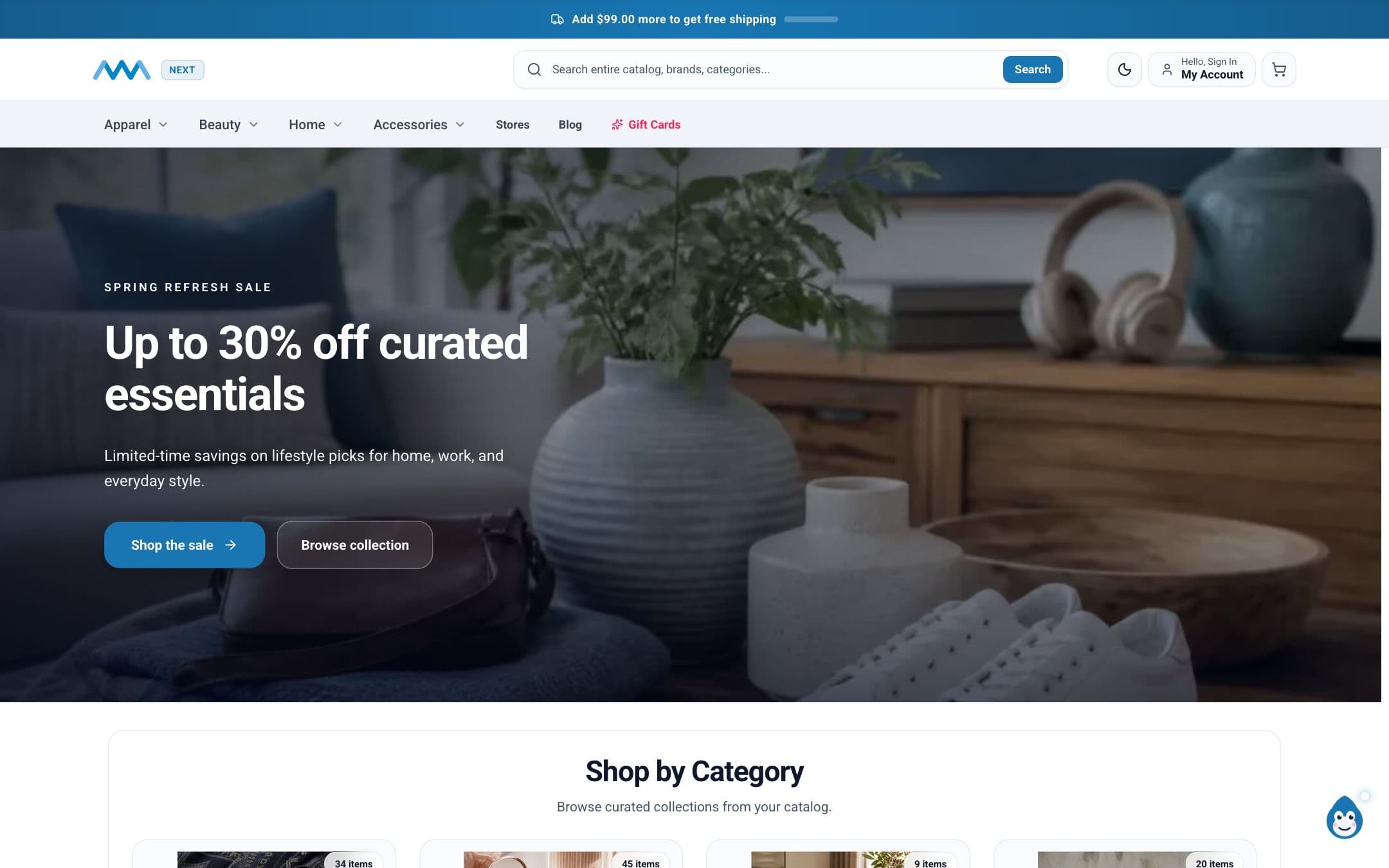 B2C storefront: Home on desktop