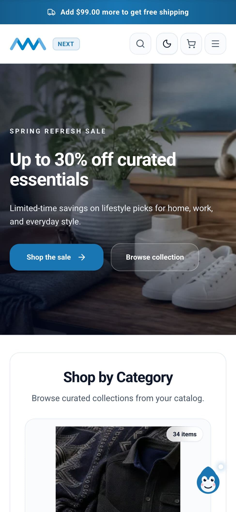 B2C storefront: Home on mobile