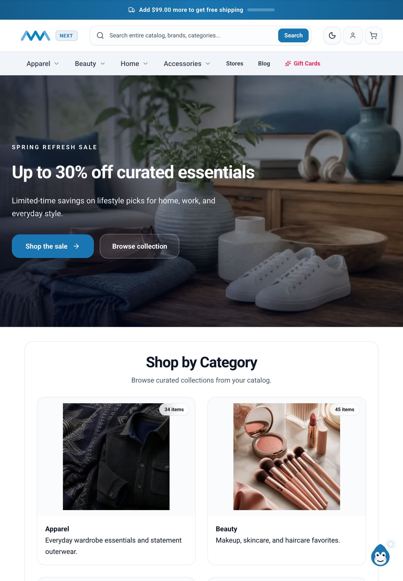B2C storefront: Home on tablet